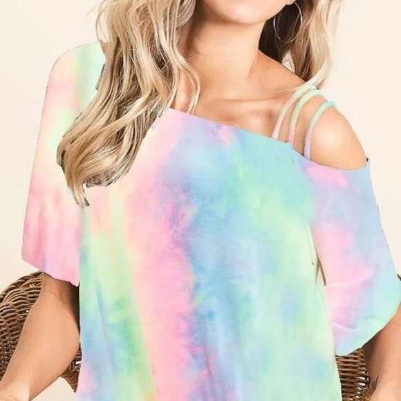 ✨NWT BiBi Tie Dye French Terry Strapped One Shoulder Top - Picture 4 of 7